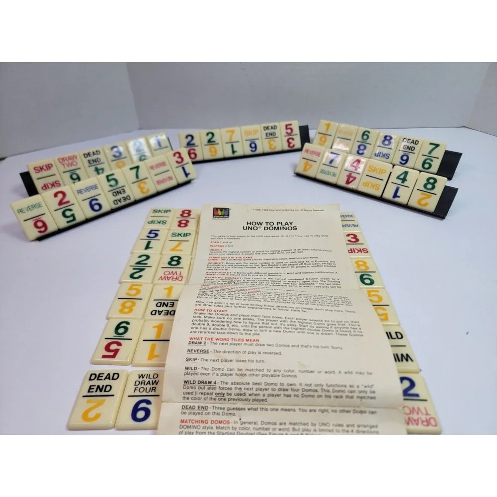 Vintage UNO Dominos Game 1986/1989 International Games Tiles Instructions 5...